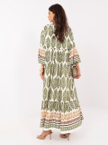 Khaki Maxi-Kleid mit Print und 3/4-Ärmeln