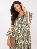 Khaki Maxi-Kleid mit Print und 3/4-Ärmeln