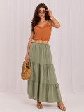 Maxi-Boho-Rock mit Volant und Gürtel, khaki