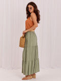 Maxi-Boho-Rock mit Volant und Gürtel, khaki