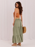 Maxi-Boho-Rock mit Volant und Gürtel, khaki
