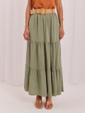 Maxi-Boho-Rock mit Volant und Gürtel, khaki