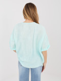 Mintfarbene Bluse mit V-Ausschnitt und kurzen Ärmeln