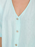 Mintfarbene Bluse mit V-Ausschnitt und kurzen Ärmeln