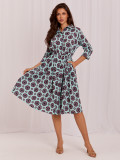 Elegantes ausgestelltes Midi-Kleid mit Gürtel und Print