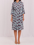 Elegantes ausgestelltes Midi-Kleid mit Gürtel und Print