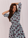 Elegantes ausgestelltes Midi-Kleid mit Gürtel und Print