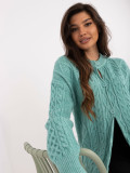 Langer mintgrüner Strickpullover mit Knöpfen und Struktur