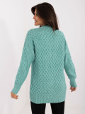 Langer mintgrüner Strickpullover mit Knöpfen und Struktur
