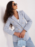 Blauer Blazer mit Hahnentrittmuster und Futter