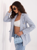 Blauer Blazer mit Hahnentrittmuster und Futter