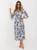 Blaues Midi-Kleid mit Print und Bindegürtel