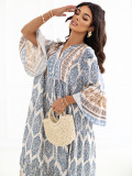 Blaues Maxi-Kleid mit Print und 3/4-Ärmeln