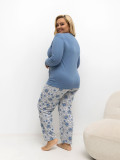 Damen-Pyjama in Blau mit Blumenmuster und langen Ärmeln