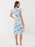 Blaues ausgestelltes Midi-Kleid mit Gürtel und Volant