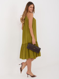 Olivgrünes Midi-Kleid mit Volant