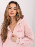 Kurzes rosa Kapuzen-Sweatshirt mit Reißverschluss