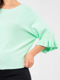 Eleganter mintfarbener Pullover mit 3/4-Ärmeln und Volant