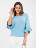 Eleganter blauer Pullover mit 3/4-Ärmeln und Volant