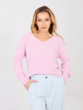 Rosa Strickpullover mit V-Ausschnitt