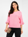 Eleganter rosa Pullover mit 3/4-Ärmeln und Volant