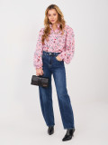 Rosa Hemd mit Blumenmuster und Puffärmeln