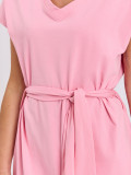 Rosa Baumwoll-Midikleid mit Gürtel