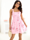 Rosa ausgestelltes Minikleid mit Blumenmuster