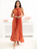Oranges Midi-Cocktailkleid ohne Ärmel