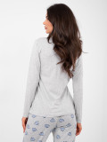 Damen-Schlafanzug aus Baumwolle in Grau mit Print und Knöpfen