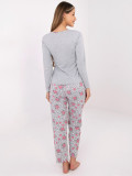 Damen Baumwoll-Pyjama mit Blumenmuster, grau