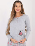 Damen Baumwoll-Pyjama mit Blumenmuster, grau