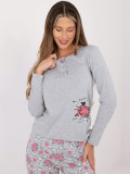 Damen Baumwoll-Pyjama mit Blumenmuster, grau