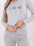 Damen Baumwoll-Pyjama mit Print, grau