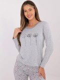 Damen Baumwoll-Pyjama mit Print, grau
