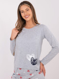 Damen Schlafanzug grau mit Print, langer Ärmel