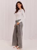 Graue Wide-Leg-Jeans mit hohem Bund