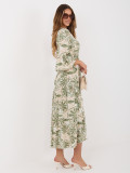 Grünes Midi-Kleid mit Print und Bindegürtel