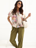 Gelbe Bluse mit Blumenmuster und Puffärmeln