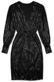 Pailletten Kleid mit V-Ausschnitt Schwarz