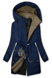 Langer Damen-Winterparka mit verstellbarer Taille Dunkelblau