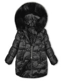 Winterjacke mit Fell, halbglänzend, Schwarz