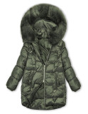 Winterjacke mit Fell, halbglänzend, Grün
