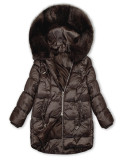 Winterjacke mit Fell, halbglänzend, Kakaobraun