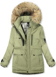 Jungen Winterjacke mit Kunstfell Pistaziengrün