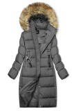 Lange Winterjacke mit Kunstpelz Grau