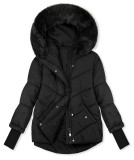 Damen-Steppjacke für den Winter mit Fell – Schwarz
