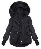 Damen-Steppjacke für den Winter mit Fell – Dunkelblau