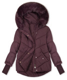 Damen-Steppjacke für den Winter mit Fell – Pflaumenviolett