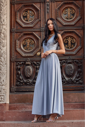 Maxi-Brokatkleid mit Rückenschnürung – grau